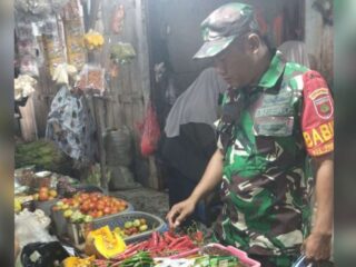 Babinsa Pangkajene Laksanakan Pemantauan Harga Bahan Pokok di Pasar Sentral